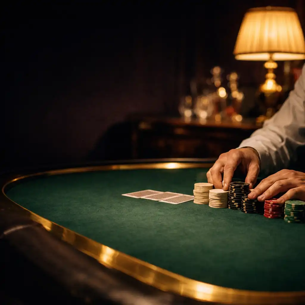 Dealer kezei egy intim Izterh filcasztal mellett